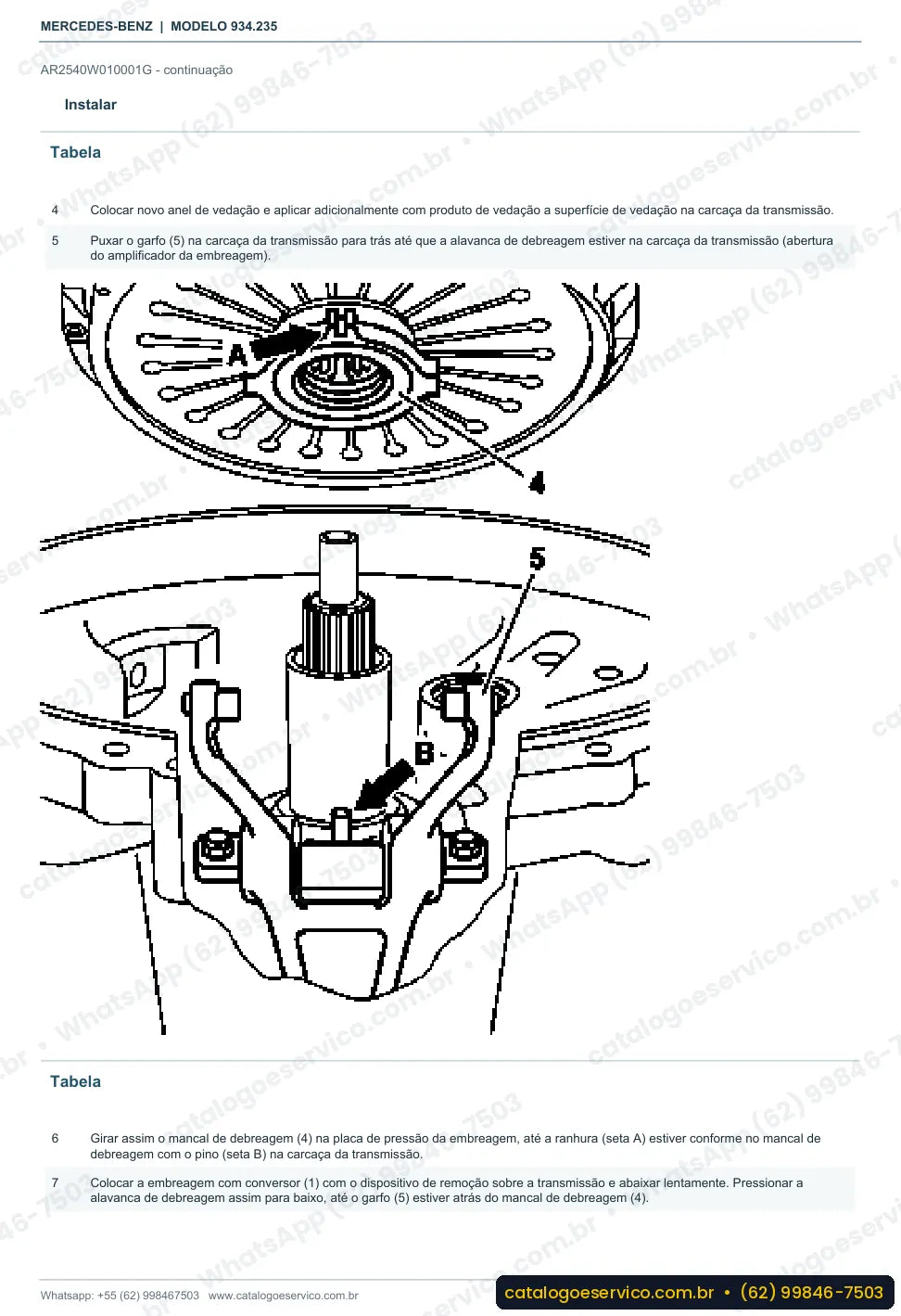 Página de procedimento do manual de oficina Mercedes-Benz Actros 2448 LS