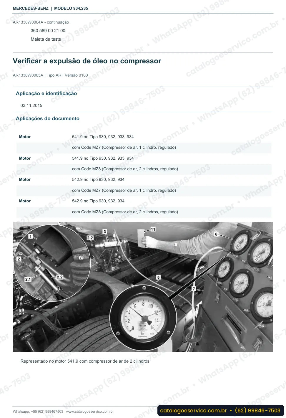 Página de procedimento do manual de oficina Mercedes-Benz Actros 2451 LS