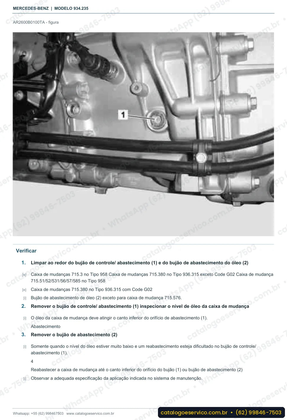 Página de procedimento do manual de oficina Mercedes-Benz Actros 2451 LS