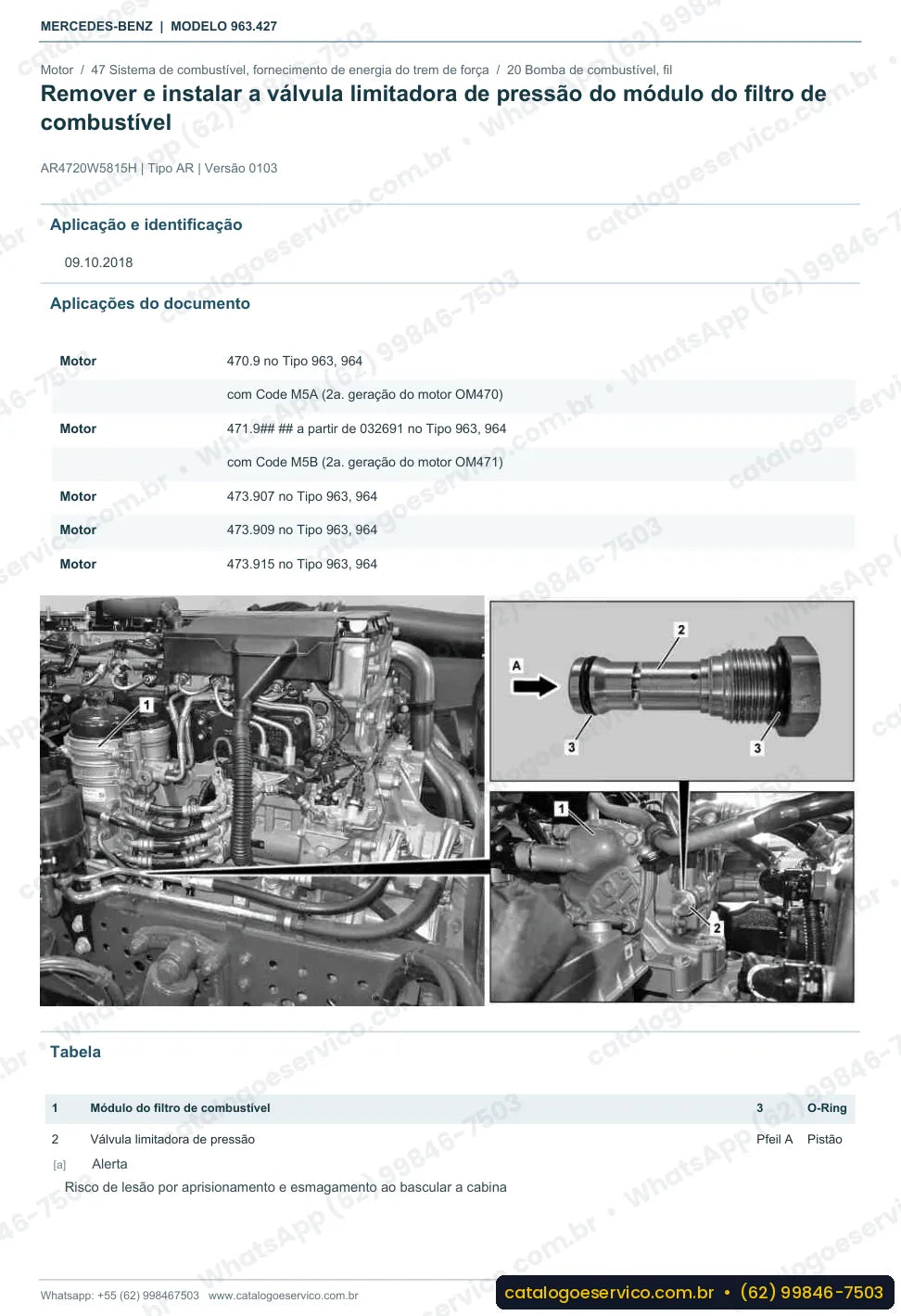 Página de procedimento do manual de oficina Mercedes-Benz Actros 2453 LS
