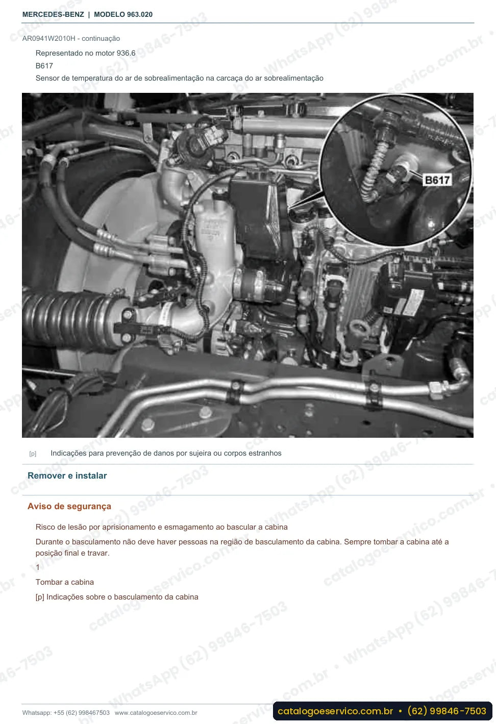 Página de procedimento do manual de oficina Mercedes-Benz Actros 2527 L
