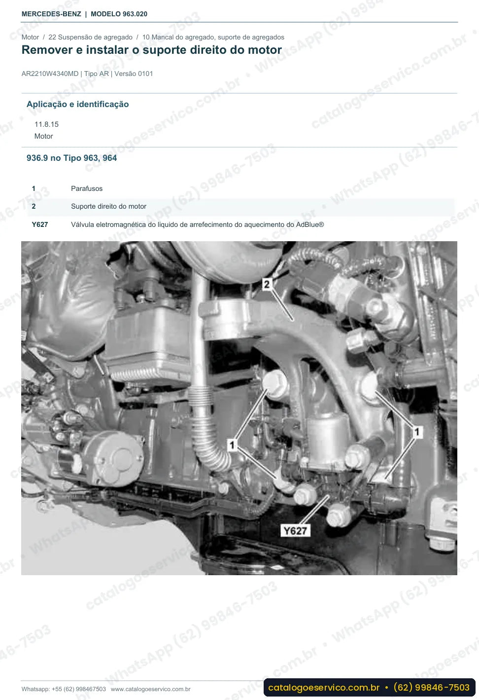 Página de procedimento do manual de oficina Mercedes-Benz Actros 2530