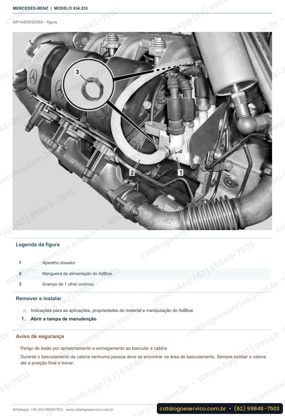 Página de procedimento do manual de oficina Mercedes-Benz Actros 2531 LS