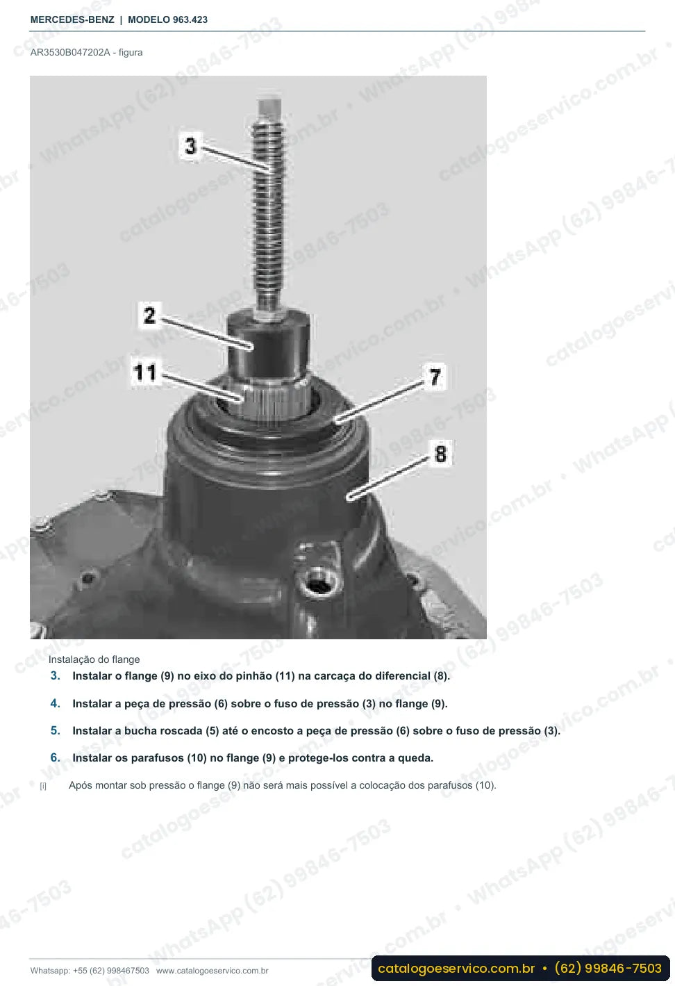 Página de procedimento do manual de oficina Mercedes-Benz Actros 2533 LS