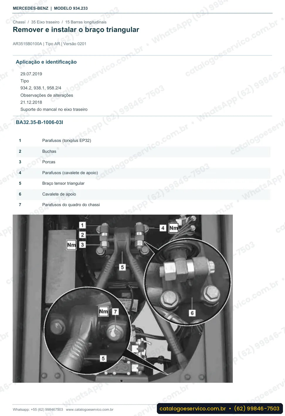 Página de procedimento do manual de oficina Mercedes-Benz Actros 2550 LS