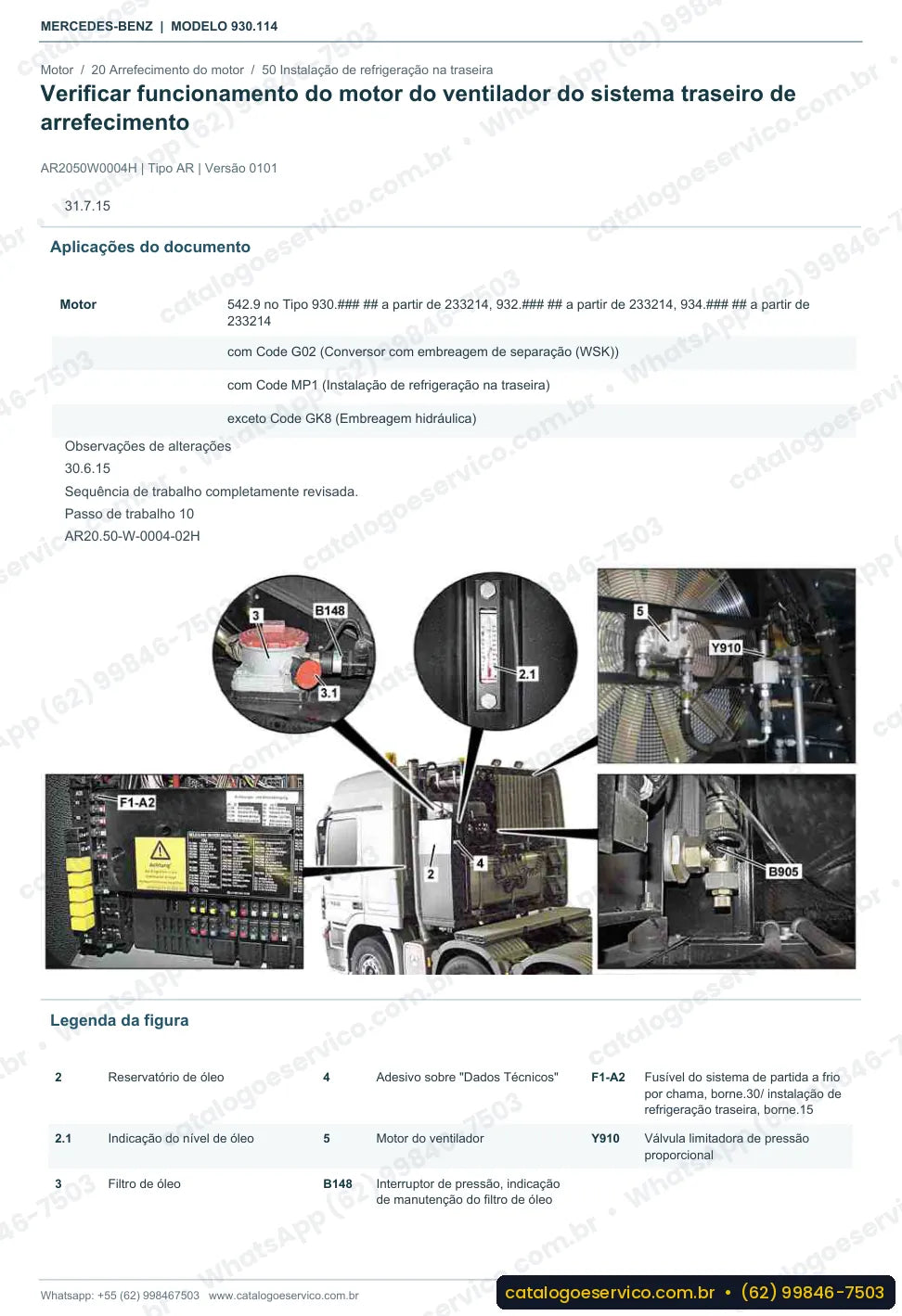 Página de procedimento do manual de oficina Mercedes-Benz Actros 2551