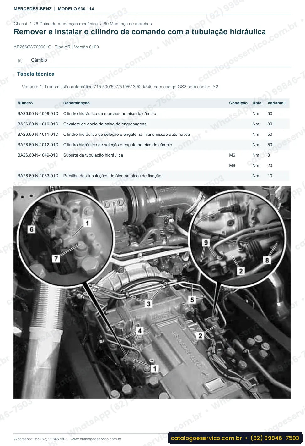 Página de procedimento do manual de oficina Mercedes-Benz Actros 2551