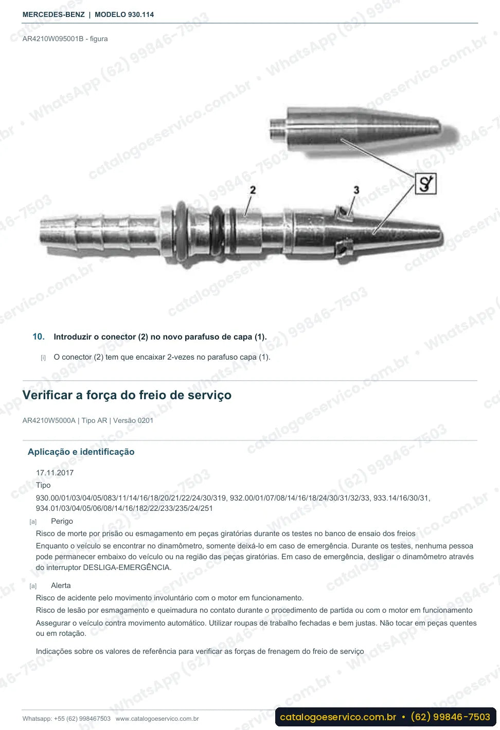 Página de procedimento do manual de oficina Mercedes-Benz Actros 2553
