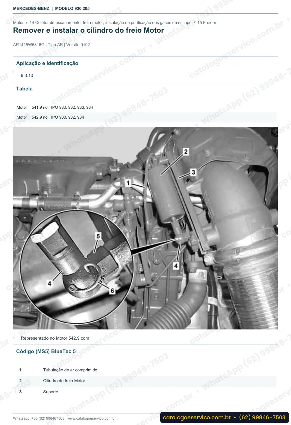 Página de procedimento do manual de oficina Mercedes-Benz Actros 2554 L