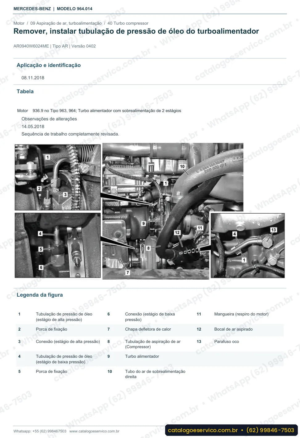 Página de procedimento do manual de oficina Mercedes-Benz Actros 2627