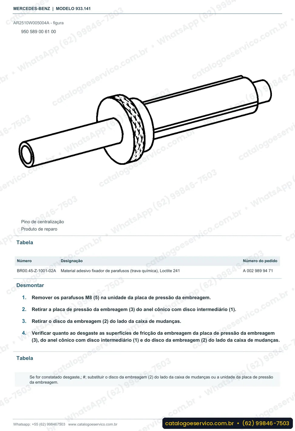 Página de procedimento do manual de oficina Mercedes-Benz Actros 2631 B