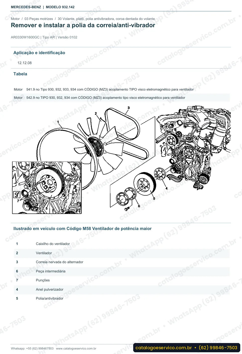 Página de procedimento do manual de oficina Mercedes-Benz Actros 2631 K