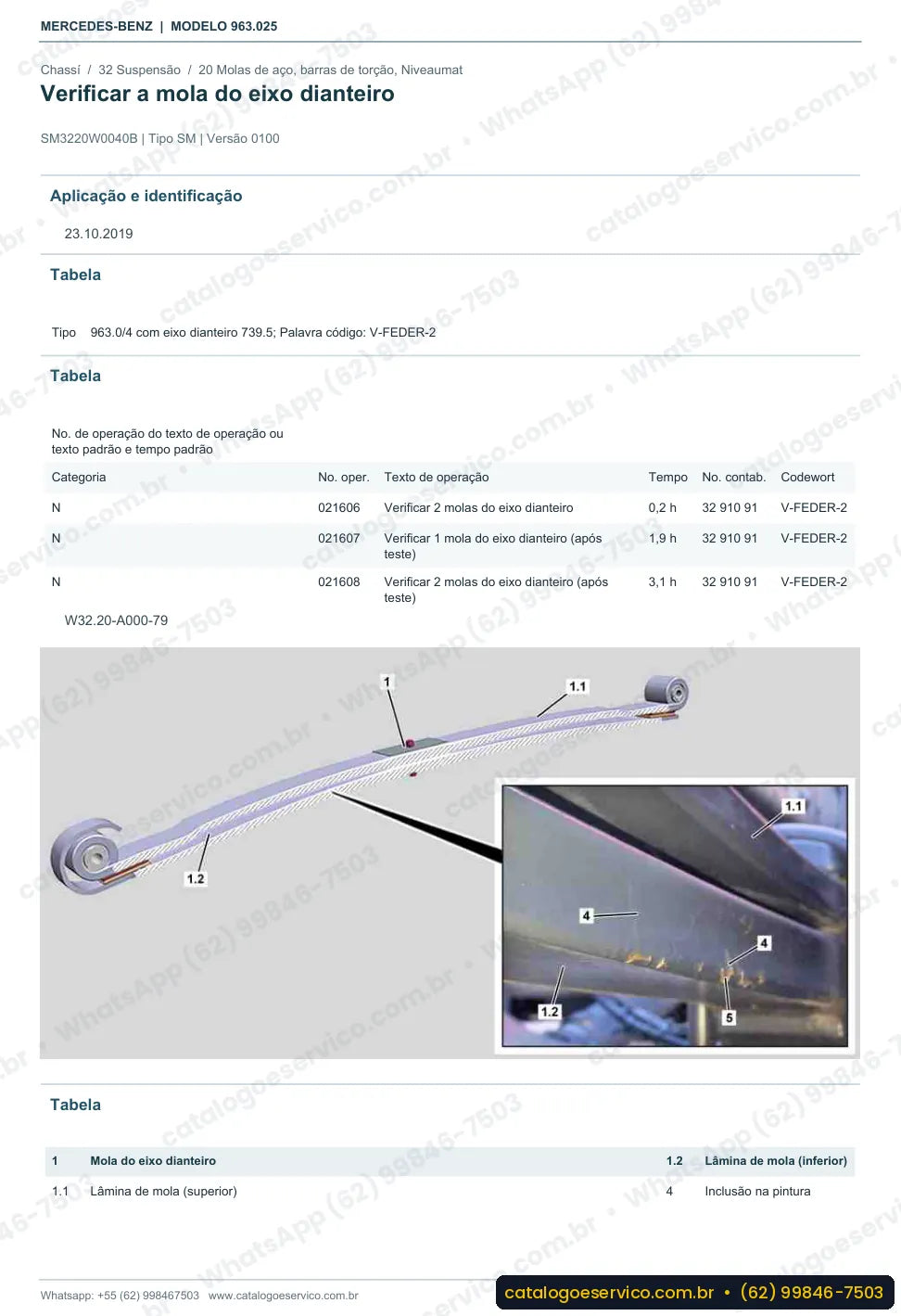 Página de procedimento do manual de oficina Mercedes-Benz Actros 2632 L