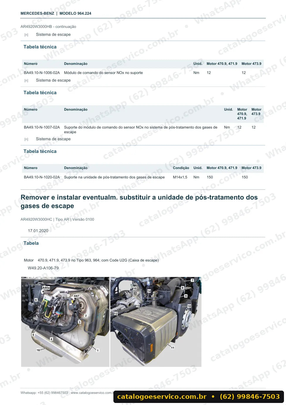 Página de procedimento do manual de oficina Mercedes-Benz Actros 2633 LK