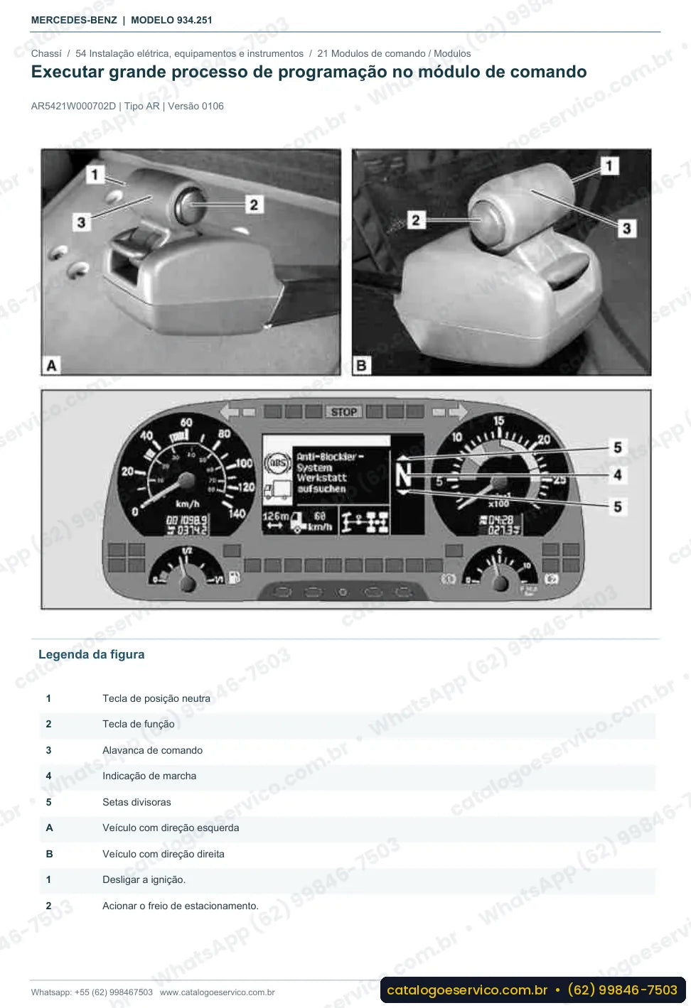 Página de procedimento do manual de oficina Mercedes-Benz Actros 2635 LS