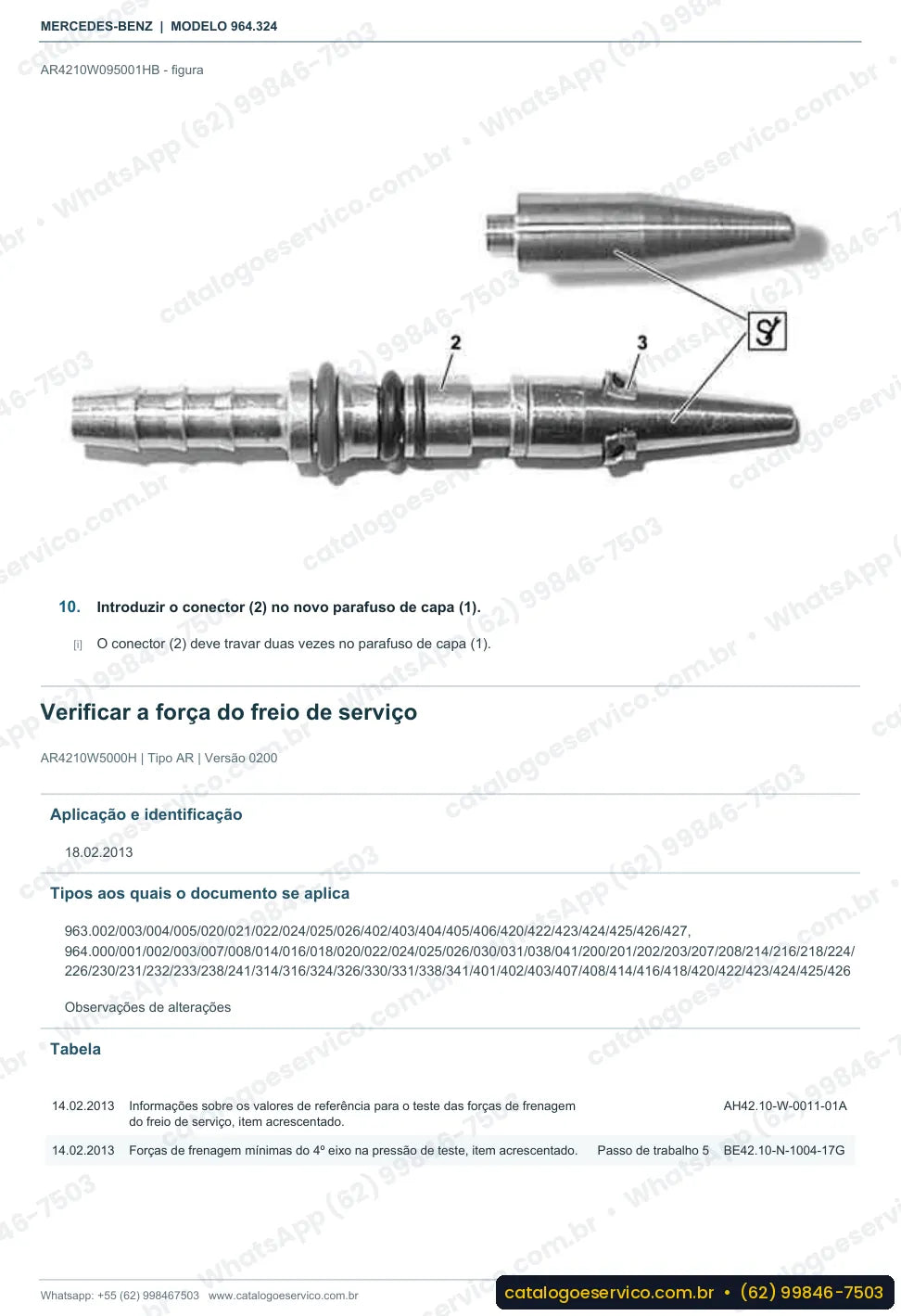 Página de procedimento do manual de oficina Mercedes-Benz Actros 2642 LB
