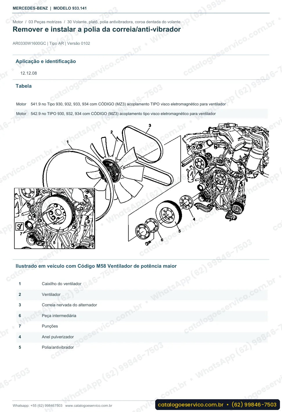 Página de procedimento do manual de oficina Mercedes-Benz Actros 2643 B