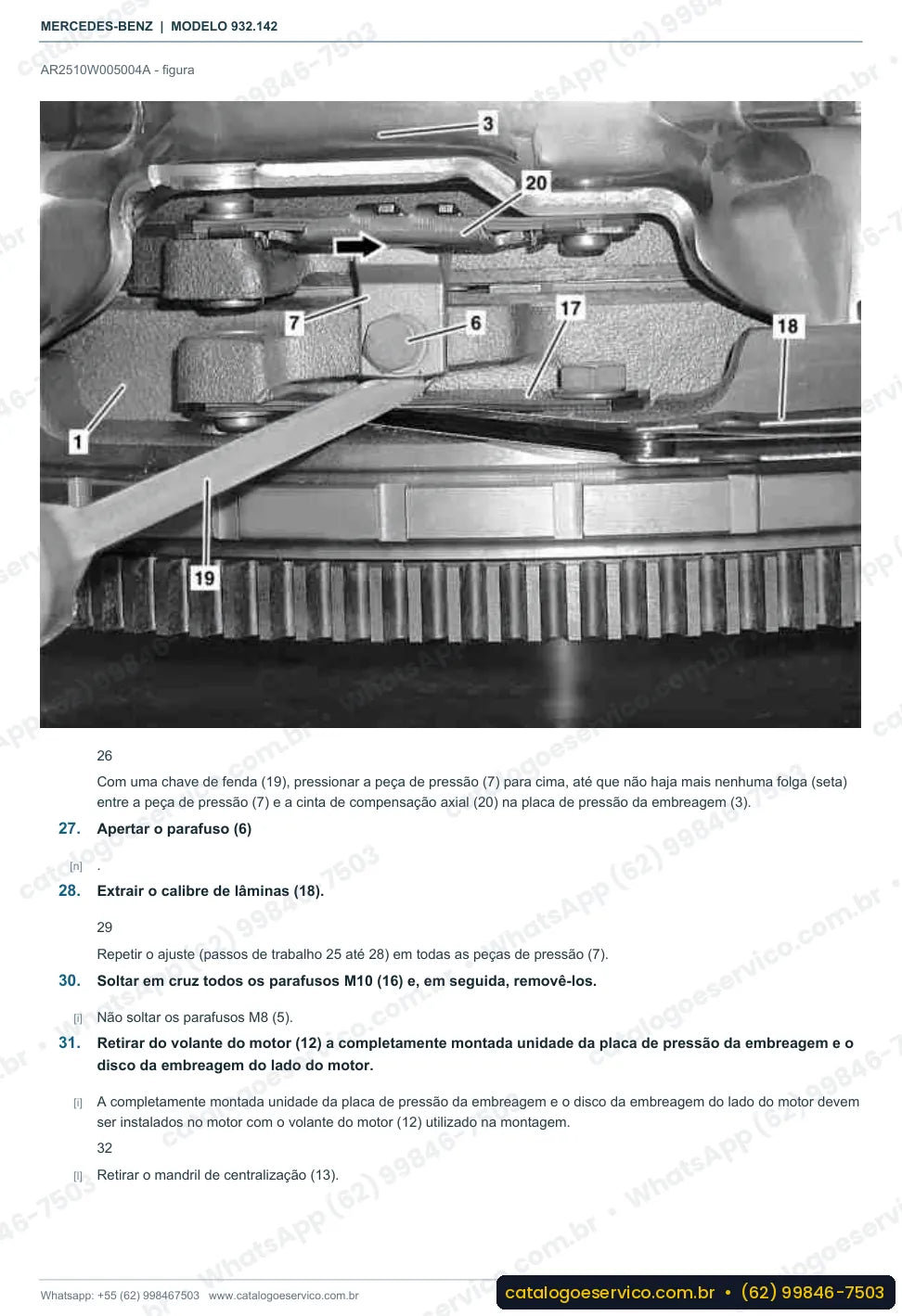 Página de procedimento do manual de oficina Mercedes-Benz Actros 2643 K