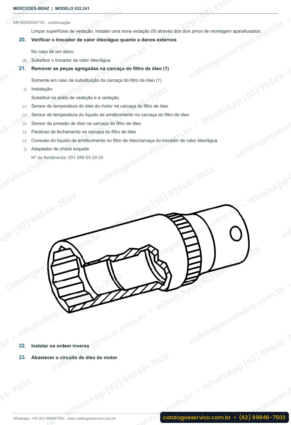 Página de procedimento do manual de oficina Mercedes-Benz Actros 2650 LK