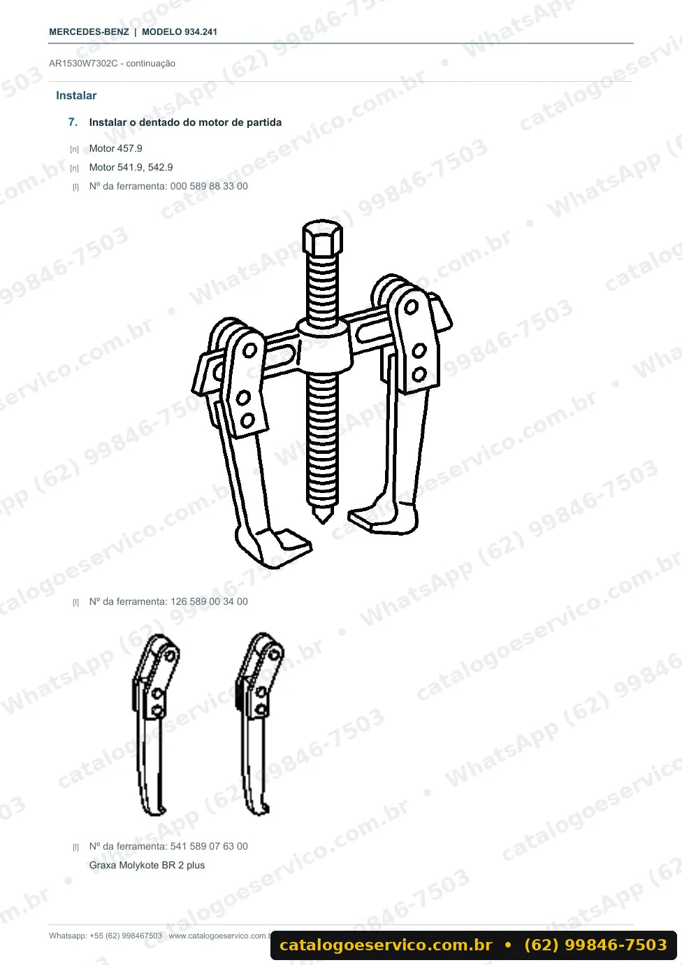 Página de procedimento do manual de oficina Mercedes-Benz Actros 2660 LS