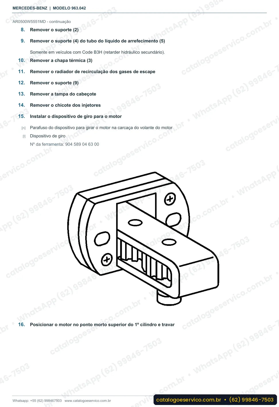 Página de procedimento do manual de oficina Mercedes-Benz Actros 3232 CL