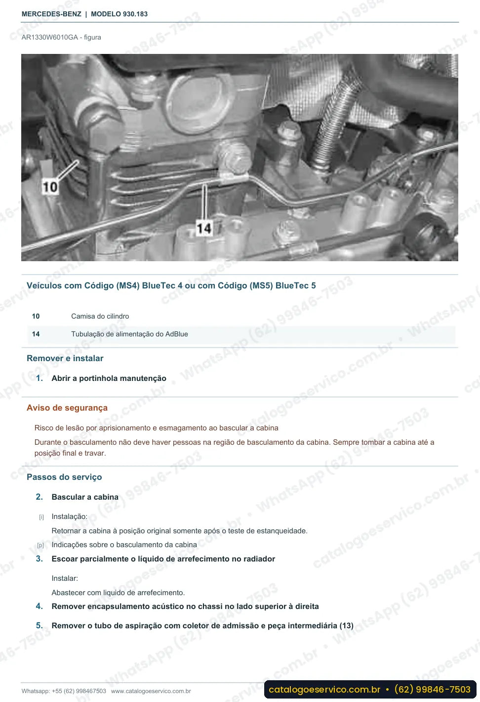 Página de procedimento do manual de oficina Mercedes-Benz Actros 3331 A