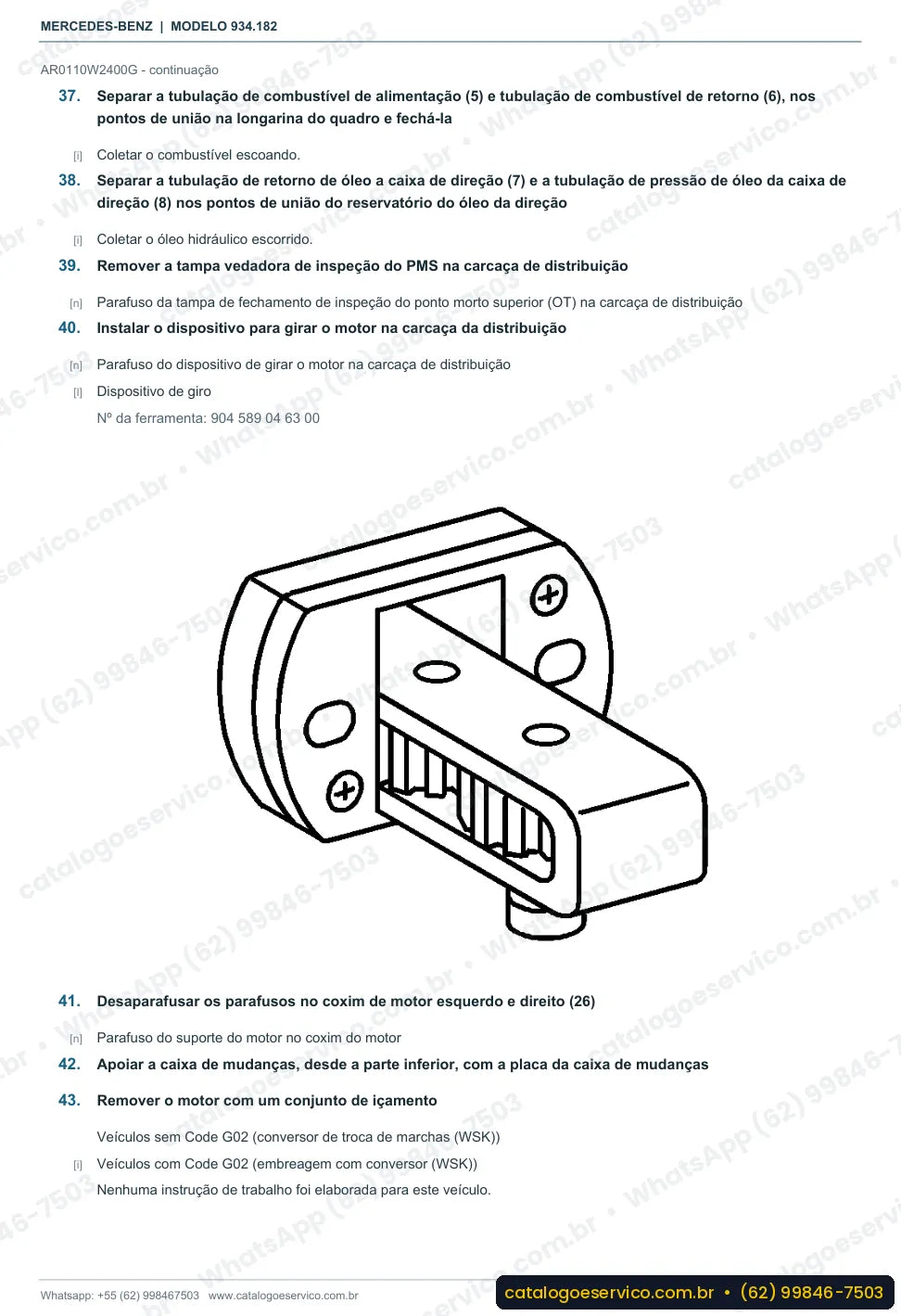 Página de procedimento do manual de oficina Mercedes-Benz Actros 3350 AS