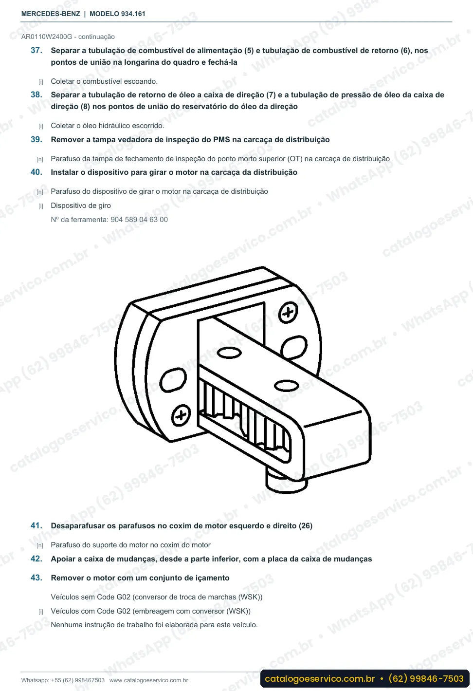 Página de procedimento do manual de oficina Mercedes-Benz Actros 3350 S