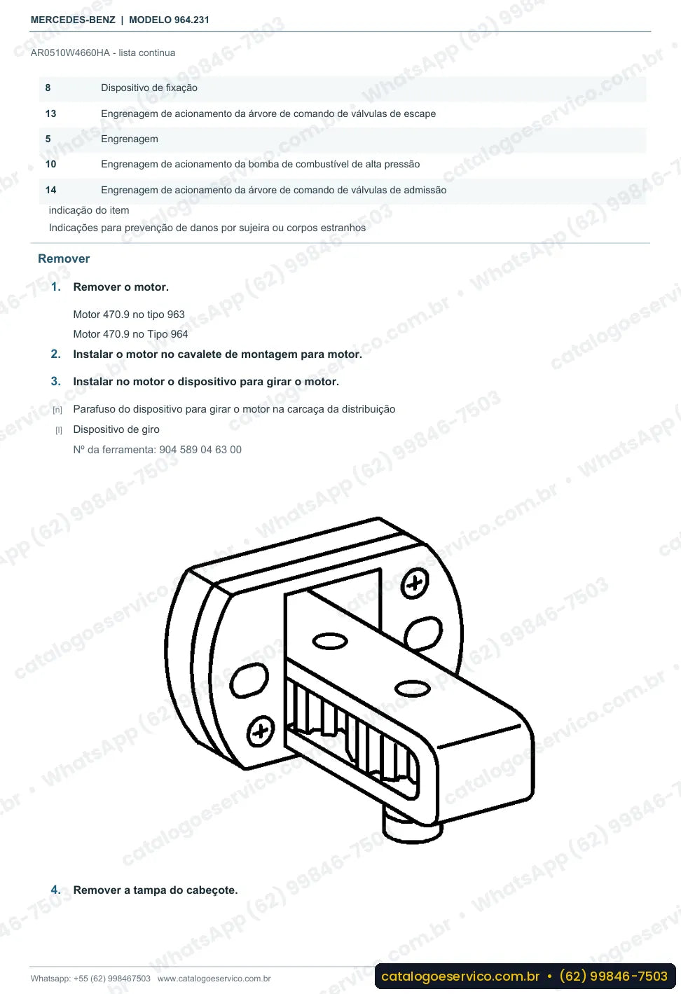 Página de procedimento do manual de oficina Mercedes-Benz Actros 4133 K