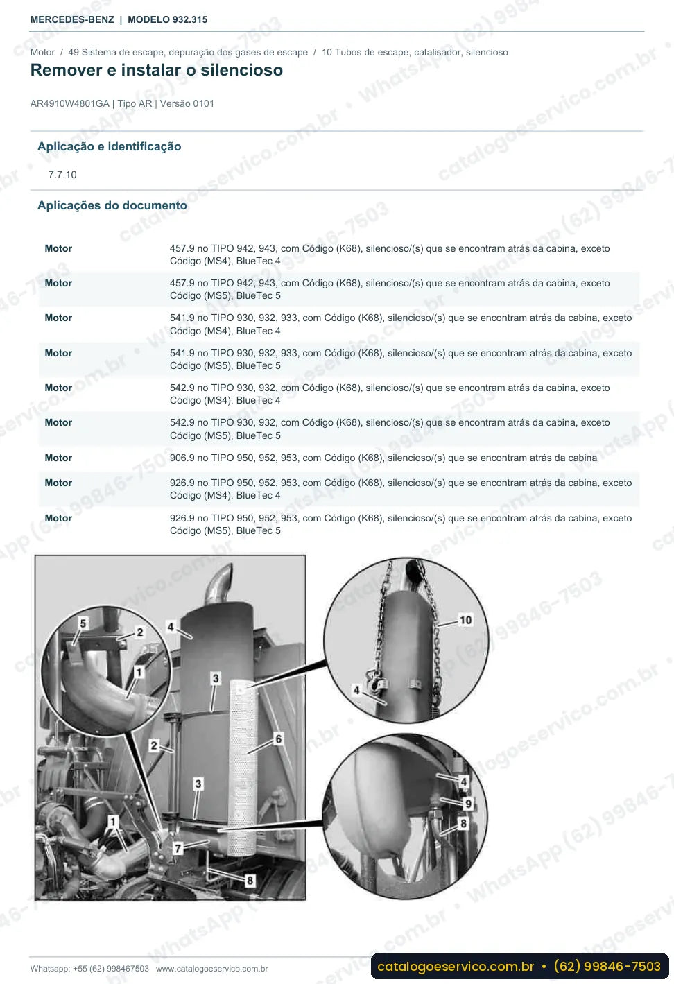 Página de procedimento do manual de oficina Mercedes-Benz Actros 4140 K
