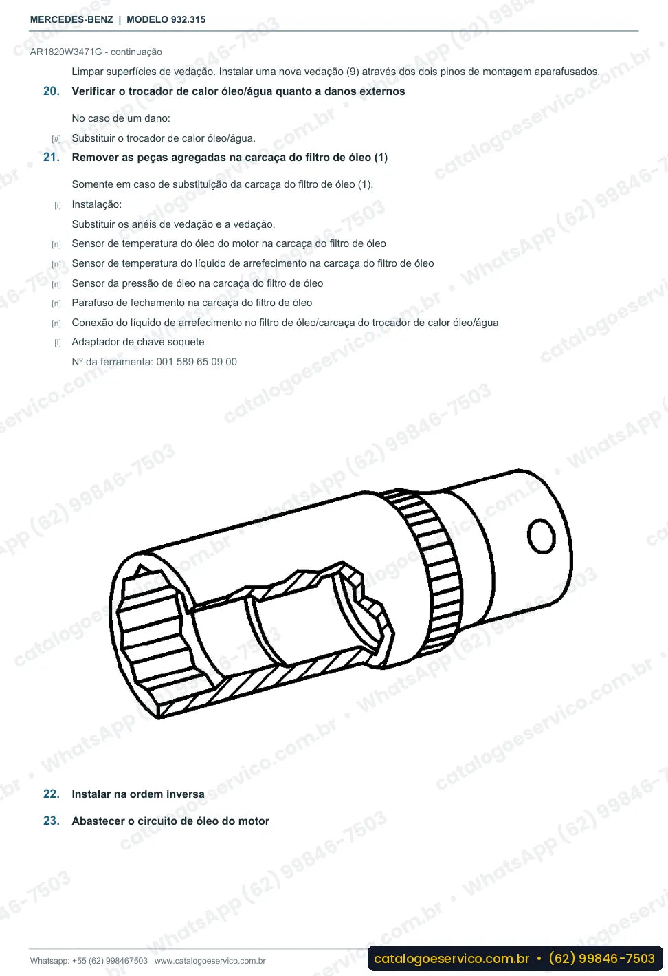 Página de procedimento do manual de oficina Mercedes-Benz Actros 4154 K
