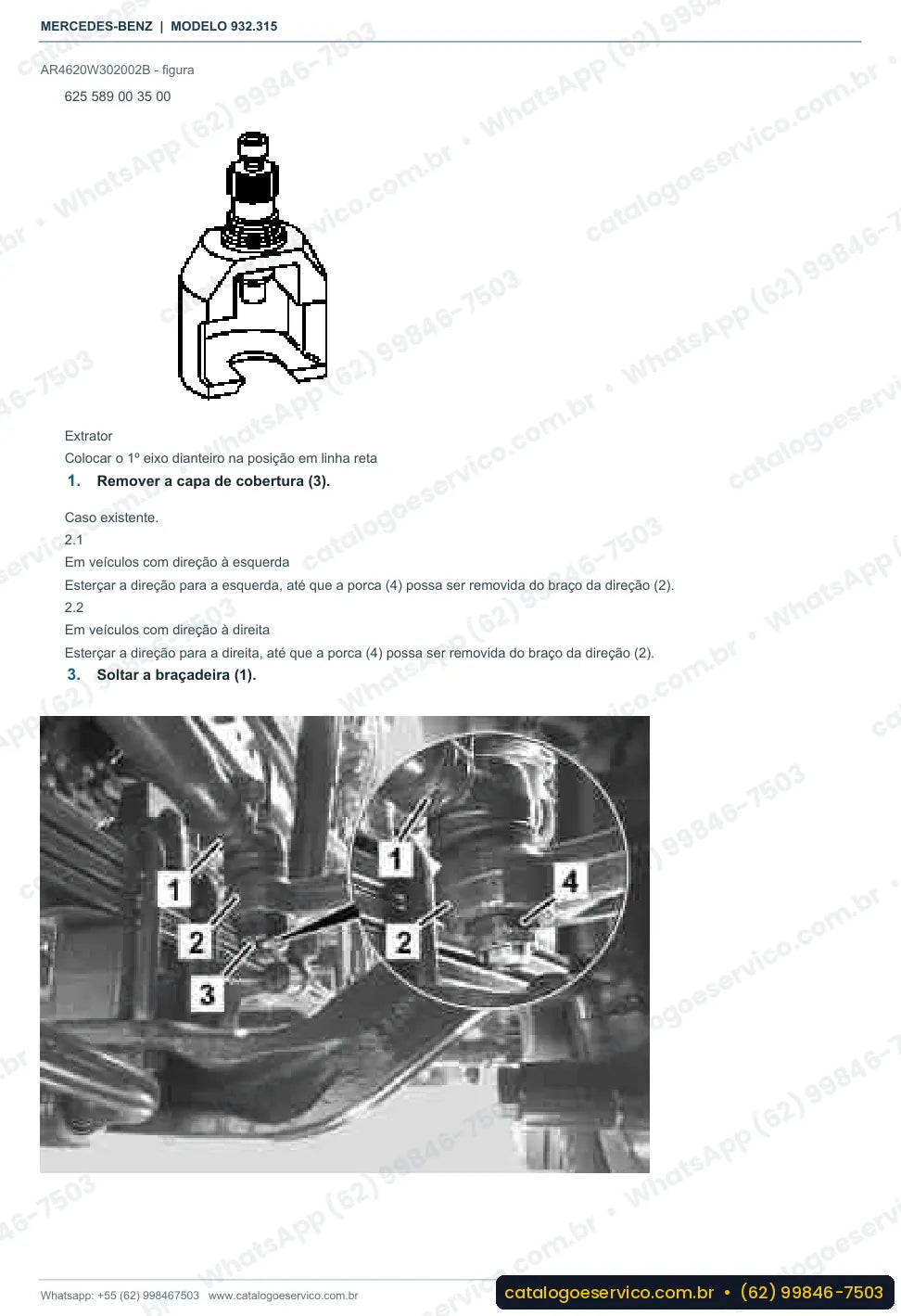 Página de procedimento do manual de oficina Mercedes-Benz Actros 4155 K