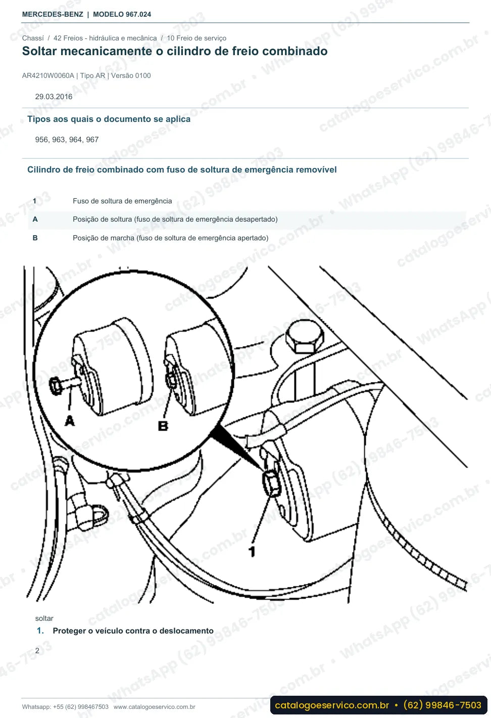 Página de procedimento do manual de oficina Mercedes-Benz Atego 1016 L