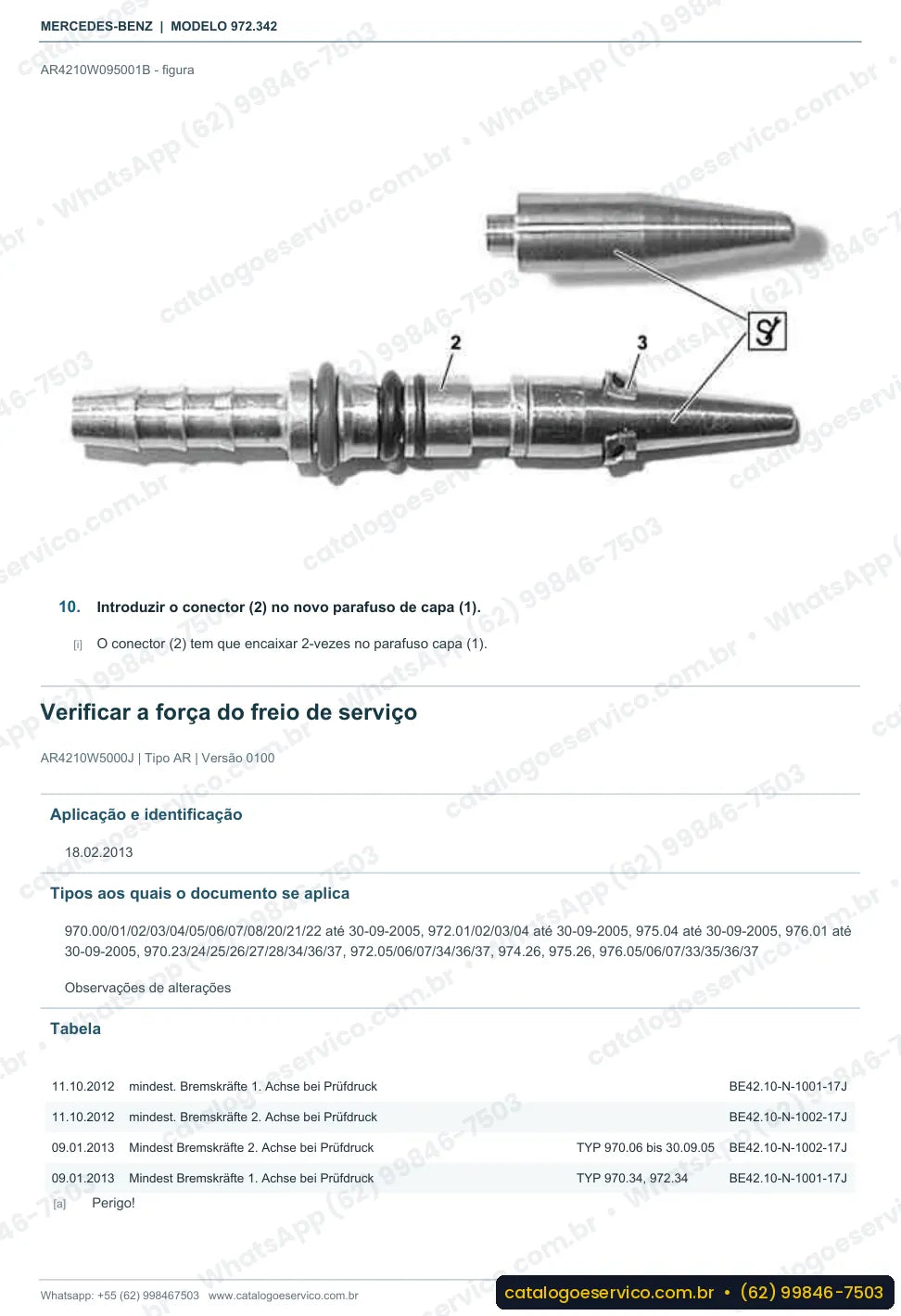 Página de procedimento do manual de oficina Mercedes-Benz Atego 1023 K