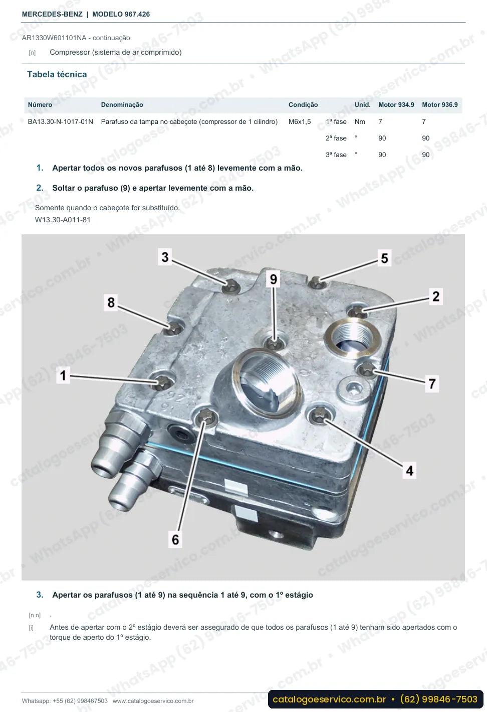 Página de procedimento do manual de oficina Mercedes-Benz Atego 1321 LS