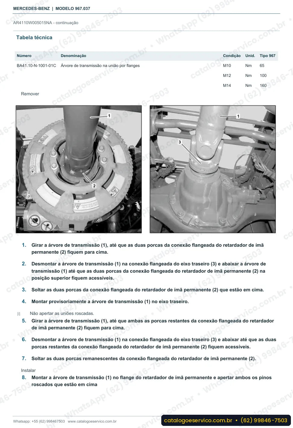 Página de procedimento do manual de oficina Mercedes-Benz Atego 1518 A