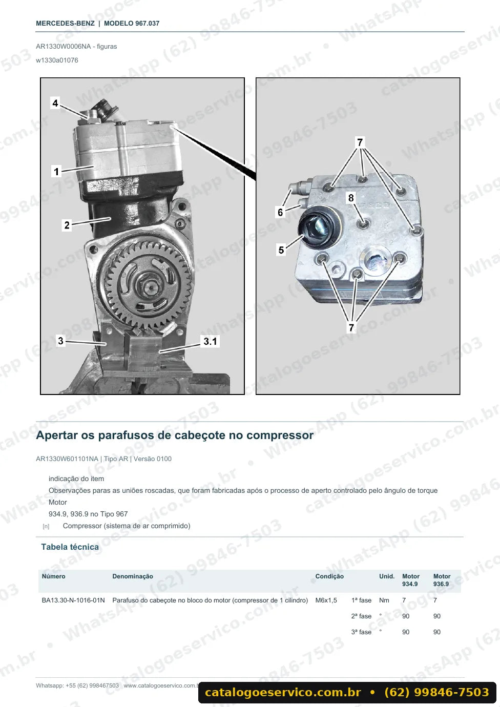 Página de procedimento do manual de oficina Mercedes-Benz Atego 1521 A