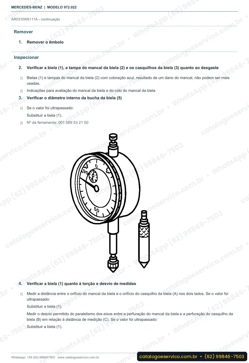 Página de procedimento do manual de oficina Mercedes-Benz Atego 815 K
