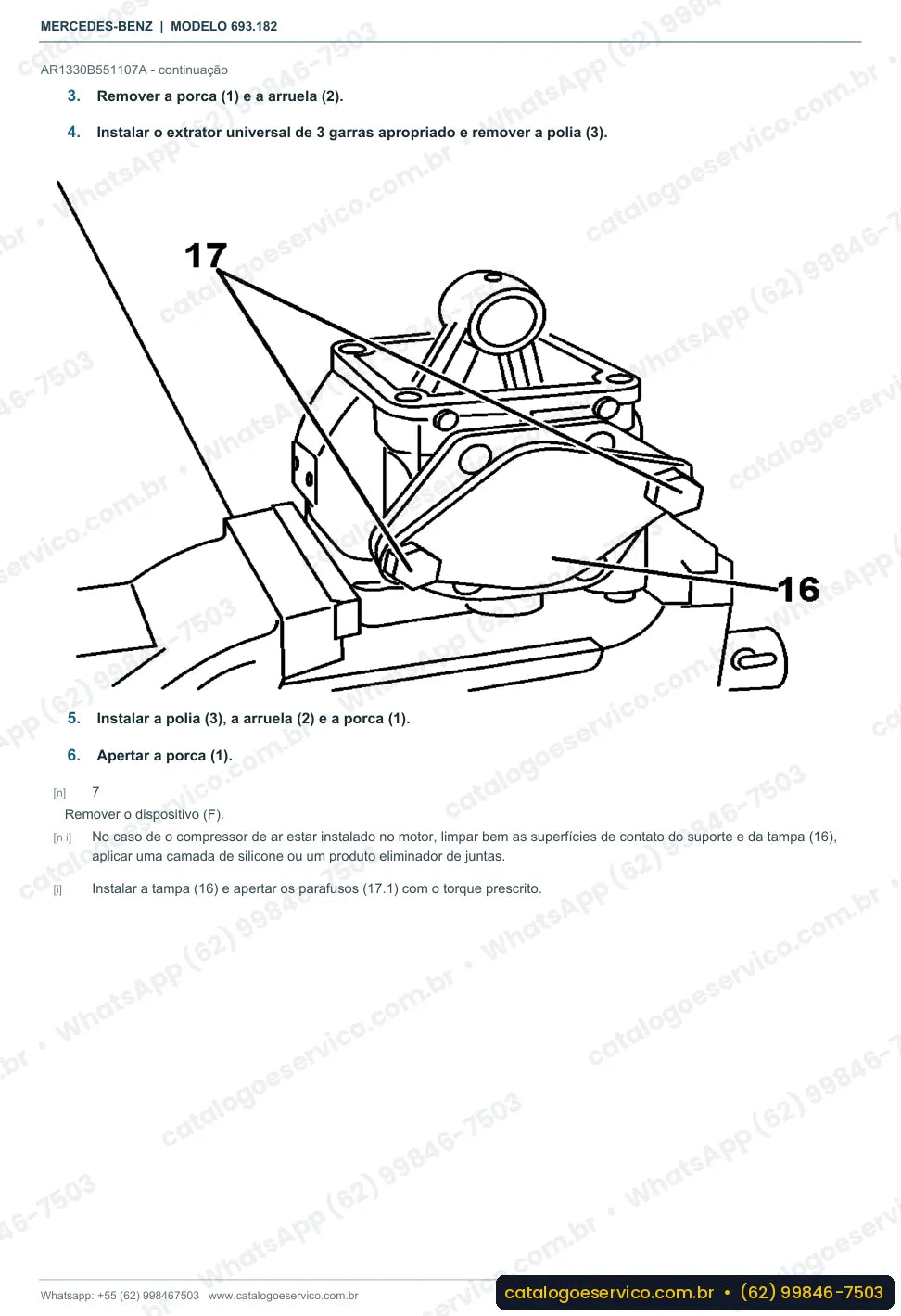 Página de procedimento do manual de oficina Mercedes-Benz Atron 1718 A