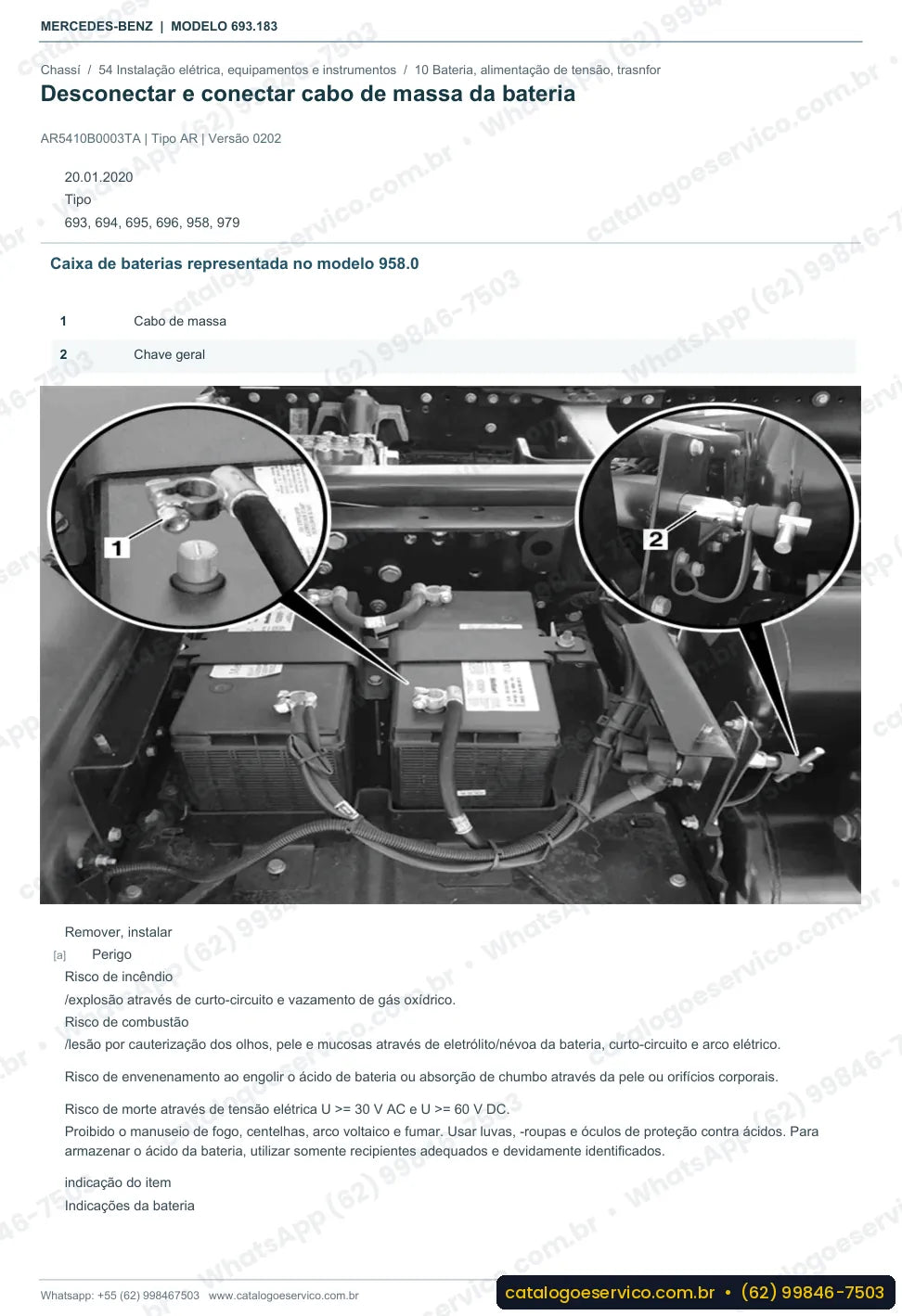 Página de procedimento do manual de oficina Mercedes-Benz Atron 1718 K