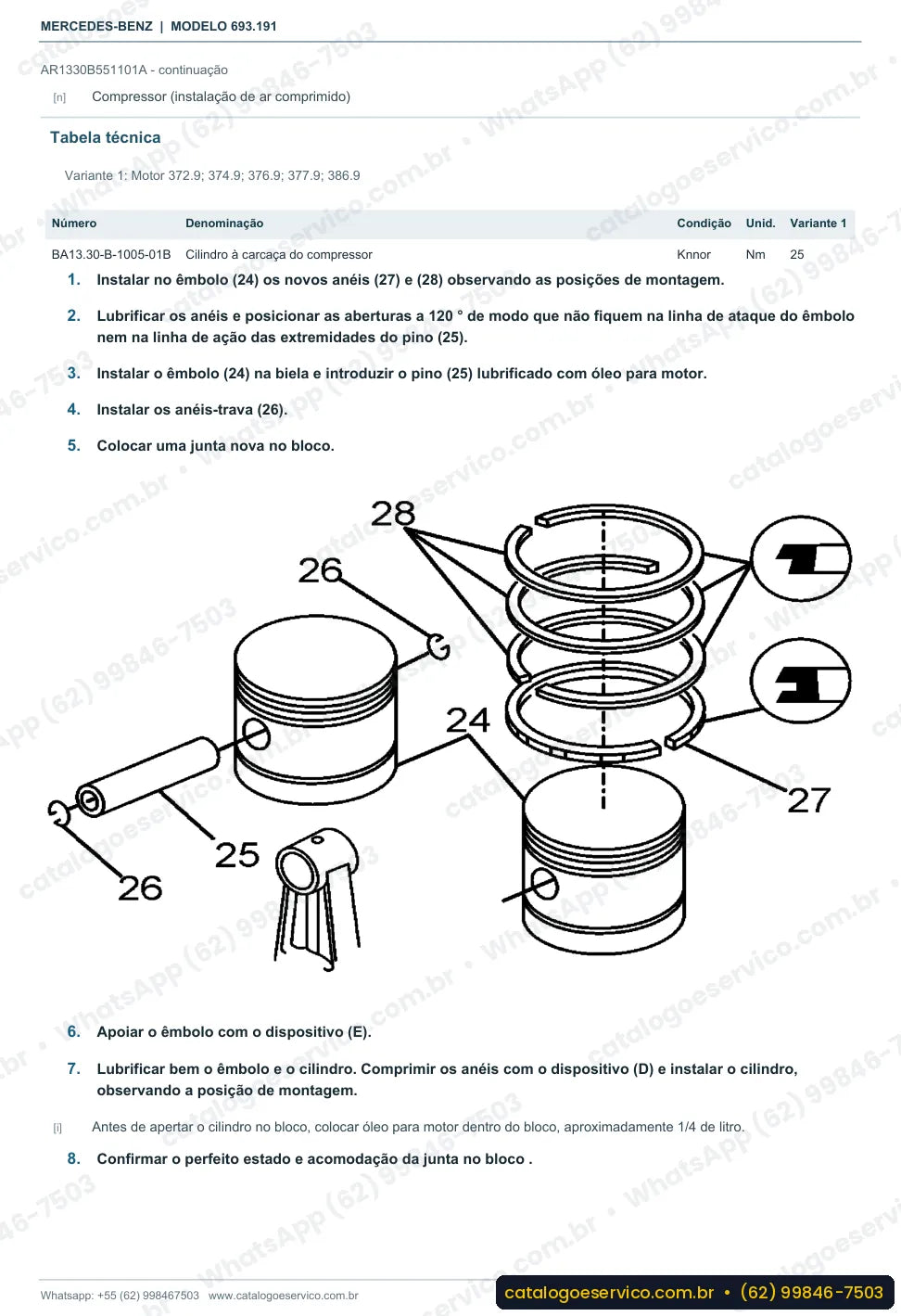 Página de procedimento do manual de oficina Mercedes-Benz Atron 1720 K