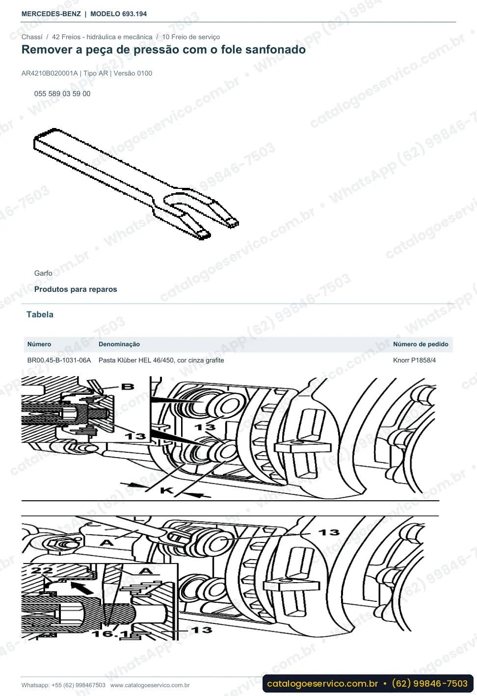Página de procedimento do manual de oficina Mercedes-Benz Atron 1938 S