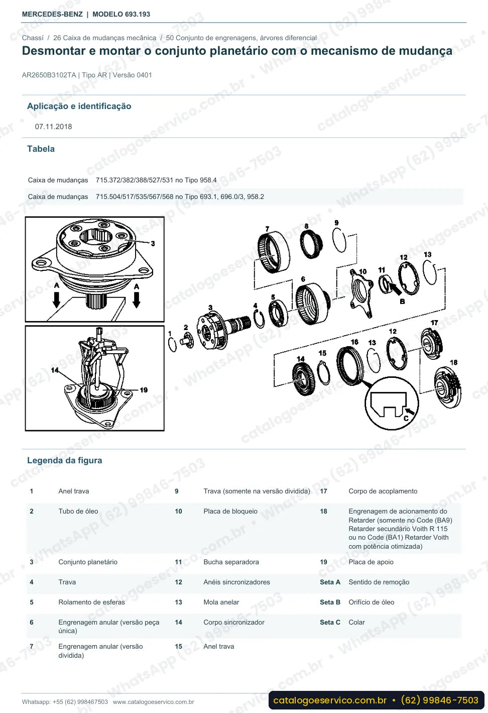 Página de procedimento do manual de oficina Mercedes-Benz Atron 1944 S