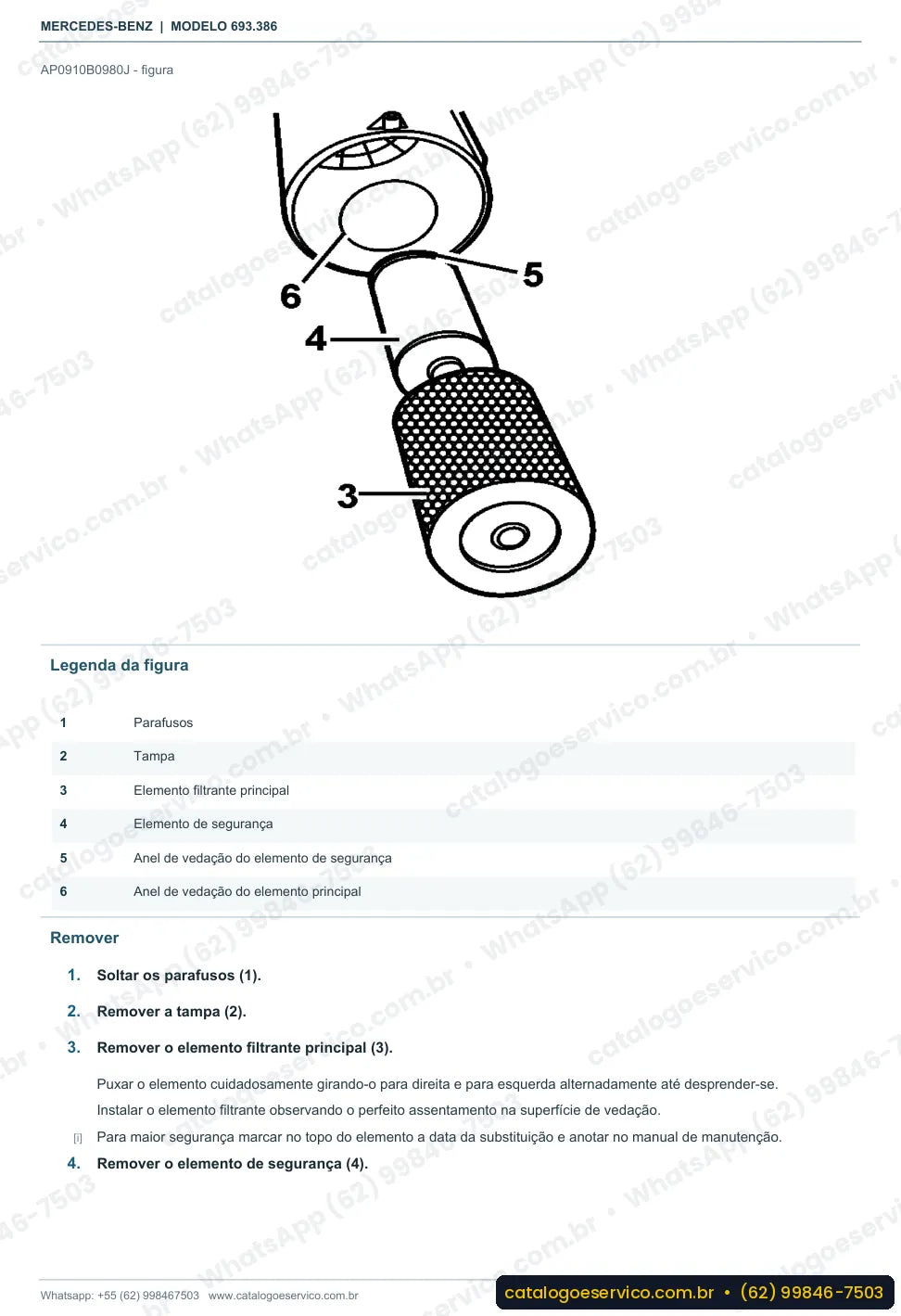 Página de procedimento do manual de oficina Mercedes-Benz Atron 2423 K