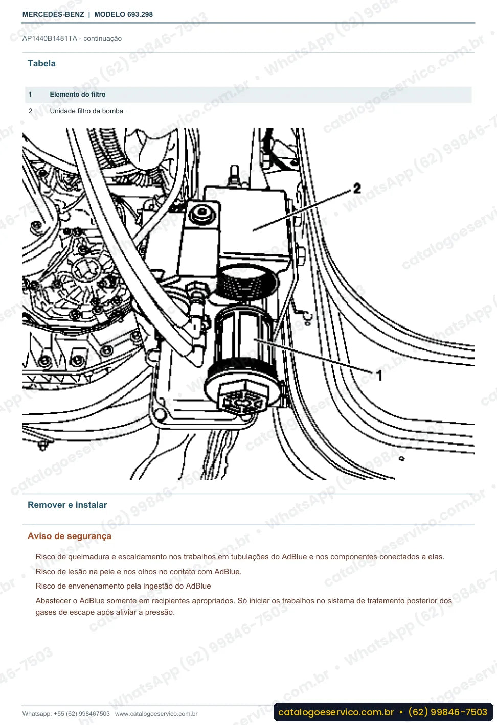 Página de procedimento do manual de oficina Mercedes-Benz Atron 2729 B