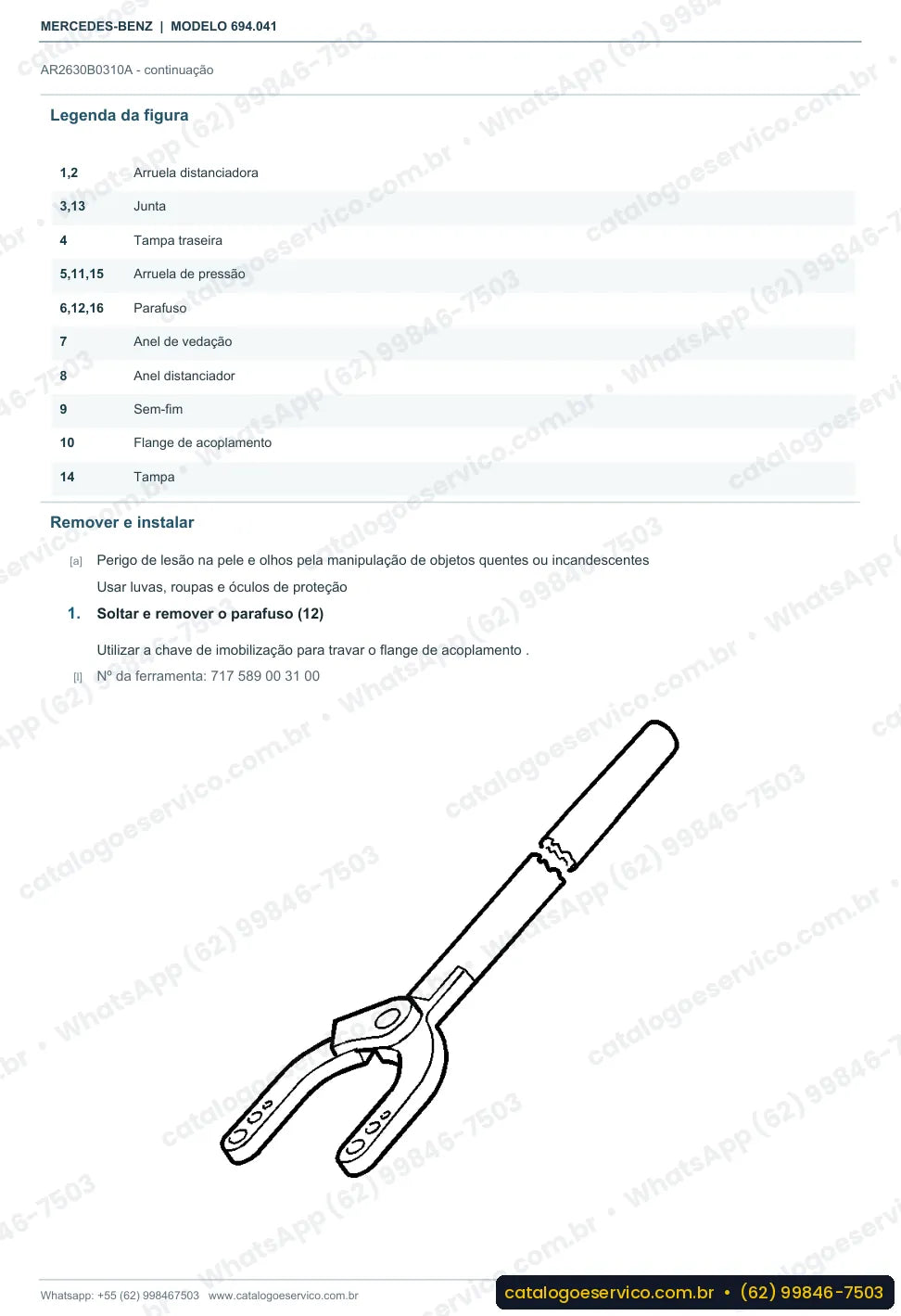 Página de procedimento do manual de oficina Mercedes-Benz Atron LK 1218 R