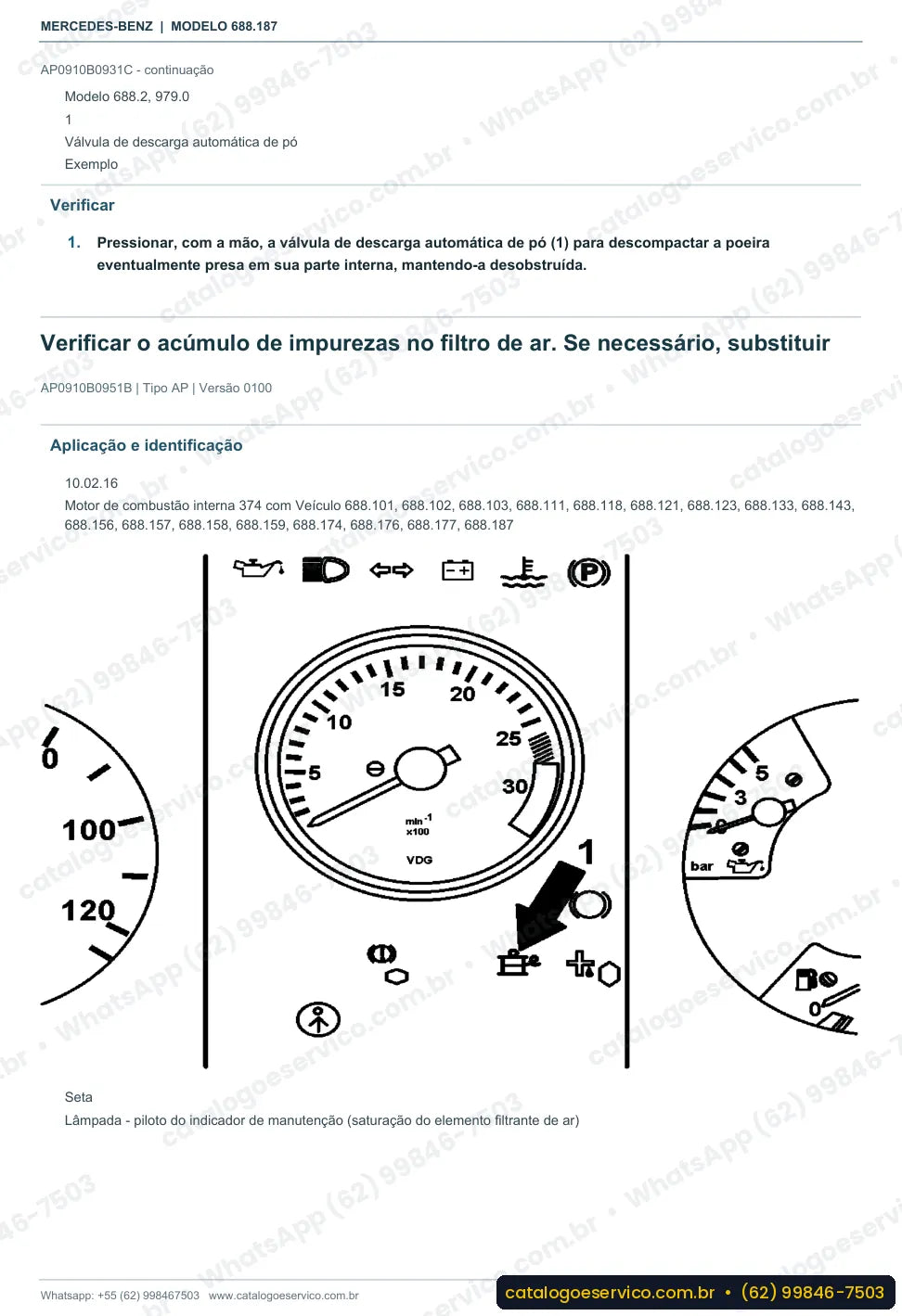 Página de procedimento do manual de oficina Mercedes-Benz Atron OF 812