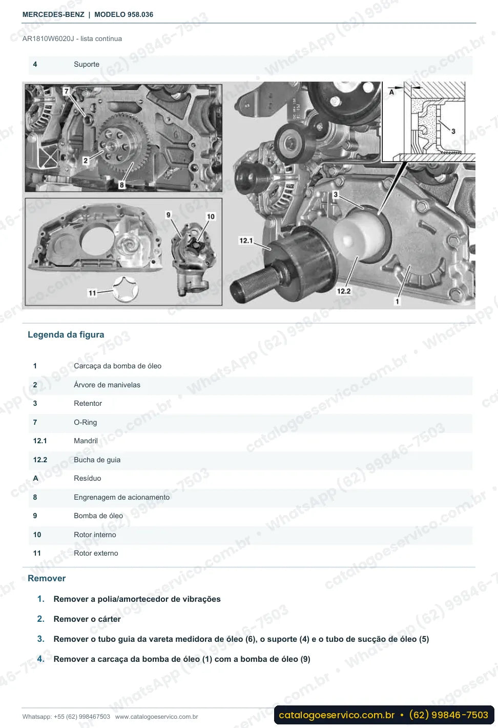 Página de procedimento do manual de oficina Mercedes-Benz Axor 1419
