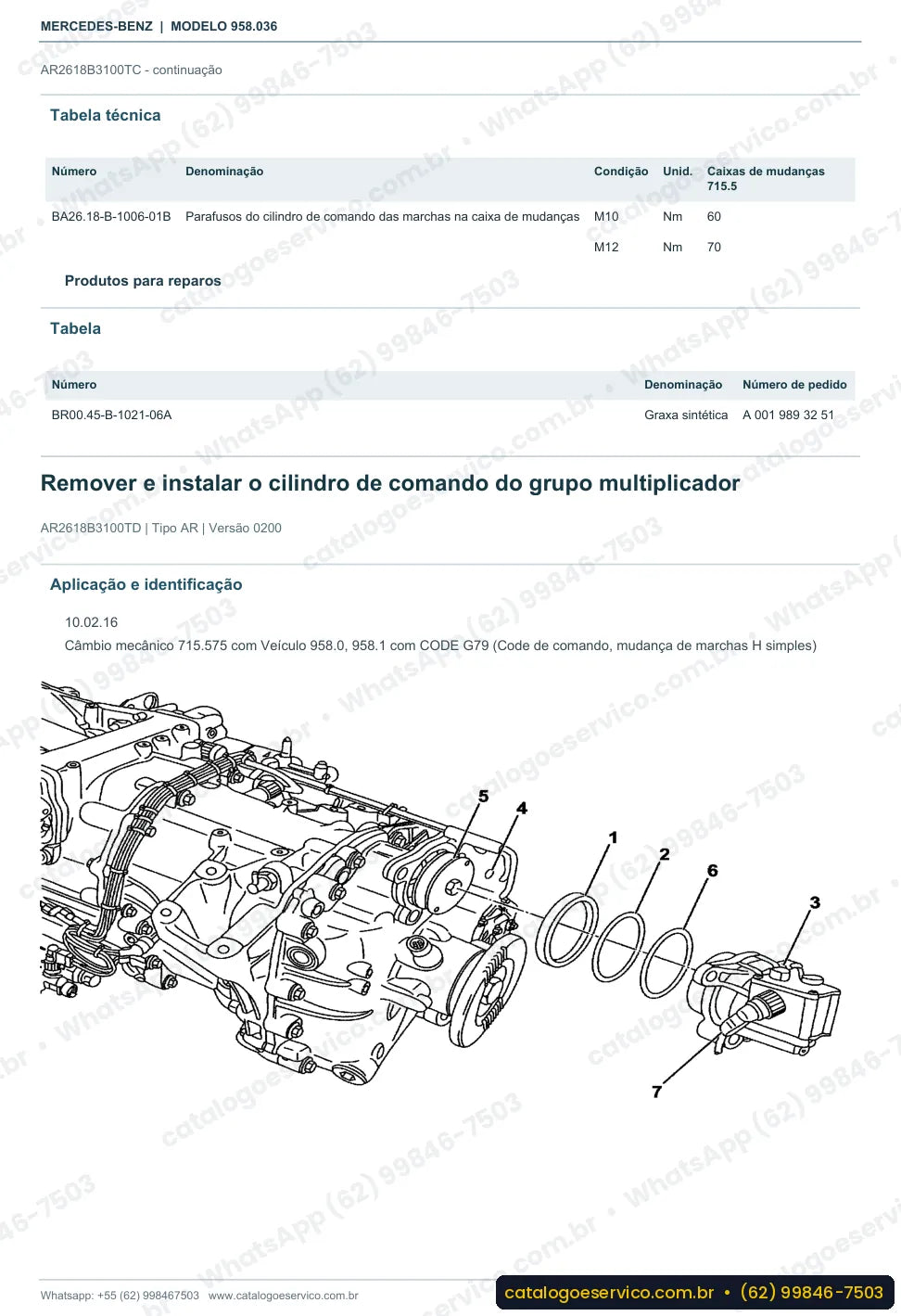 Página de procedimento do manual de oficina Mercedes-Benz Axor 1419