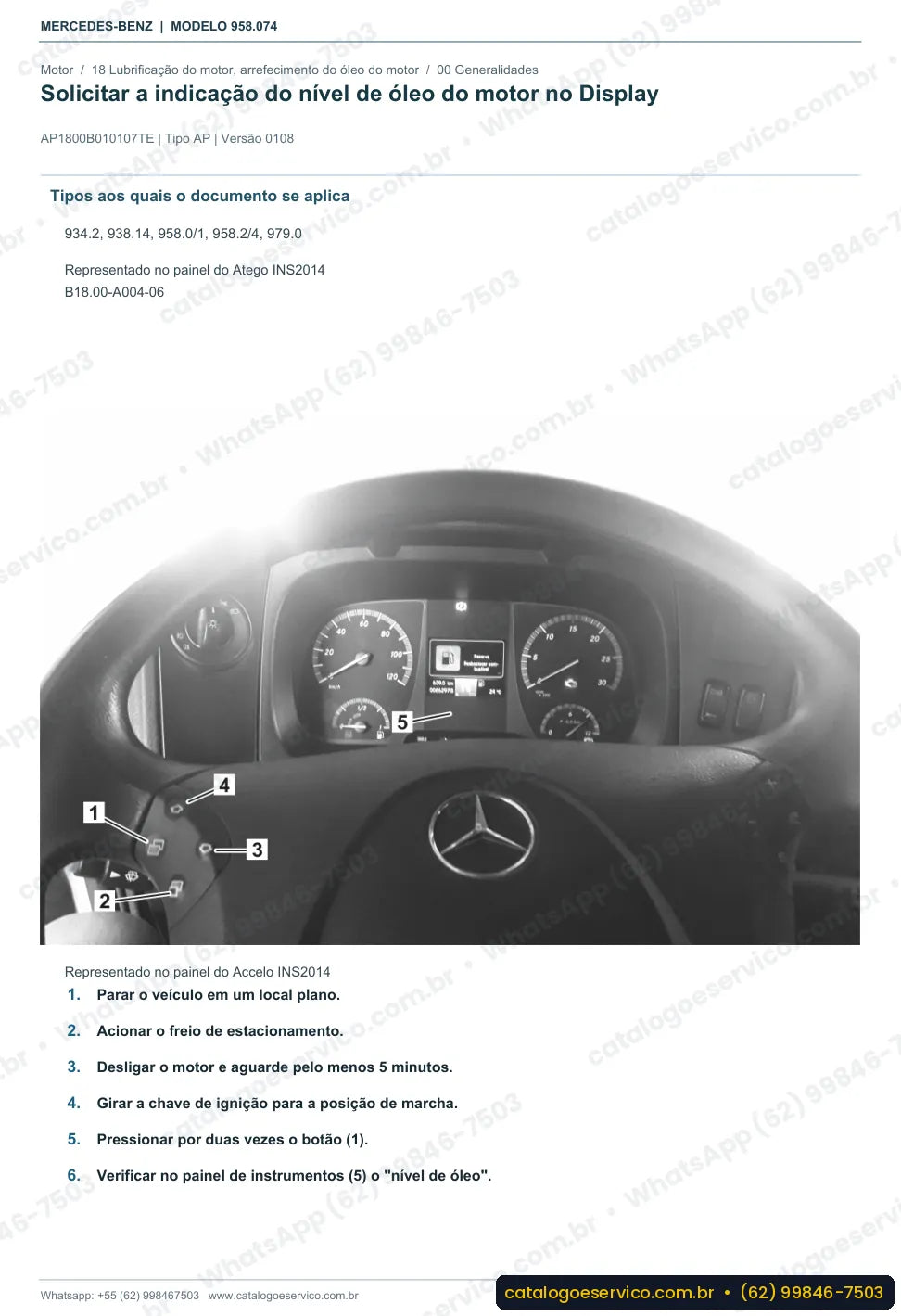 Página de procedimento do manual de oficina Mercedes-Benz Axor 1729 M